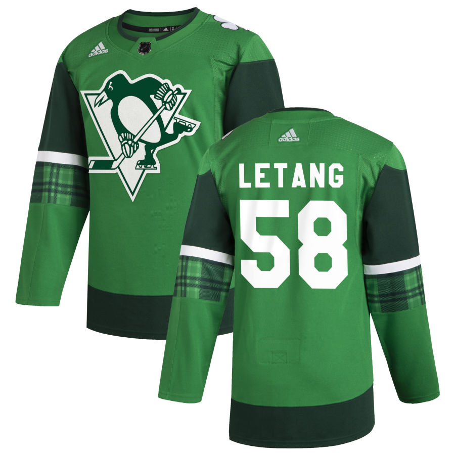 Pittsburgh Penguins #58 Kris Letang Men Adidas 2020 St. Patrick Day Stitched NHL Jersey Green